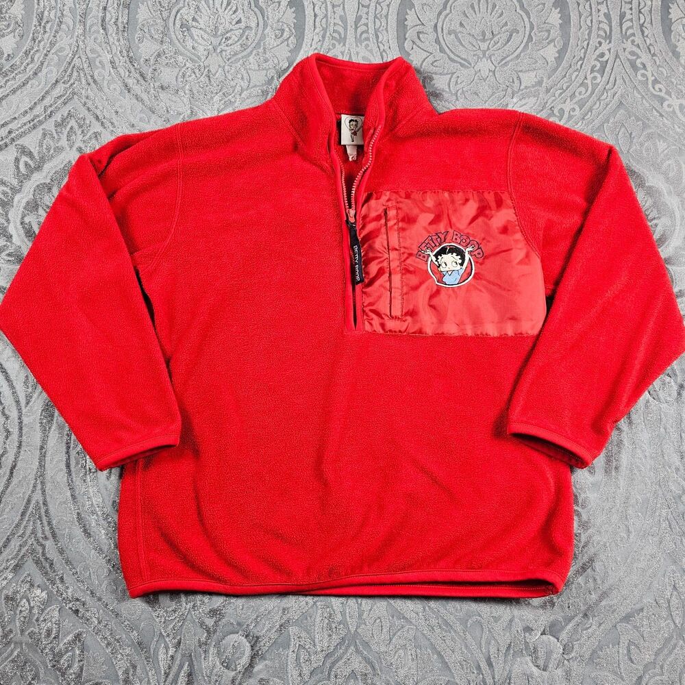 Vintage Betty Boop Sweater Adult Large Red Fleece 2001 Y2K 1/2 Zip Mock Neck